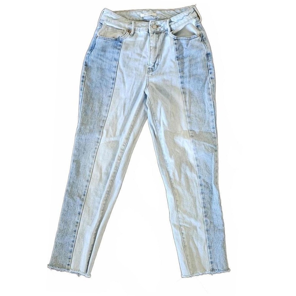 PacSun Two Tone Mom Jeans Light‎ Wash Raw Hem Size 26 Colorblock Paneled Casual